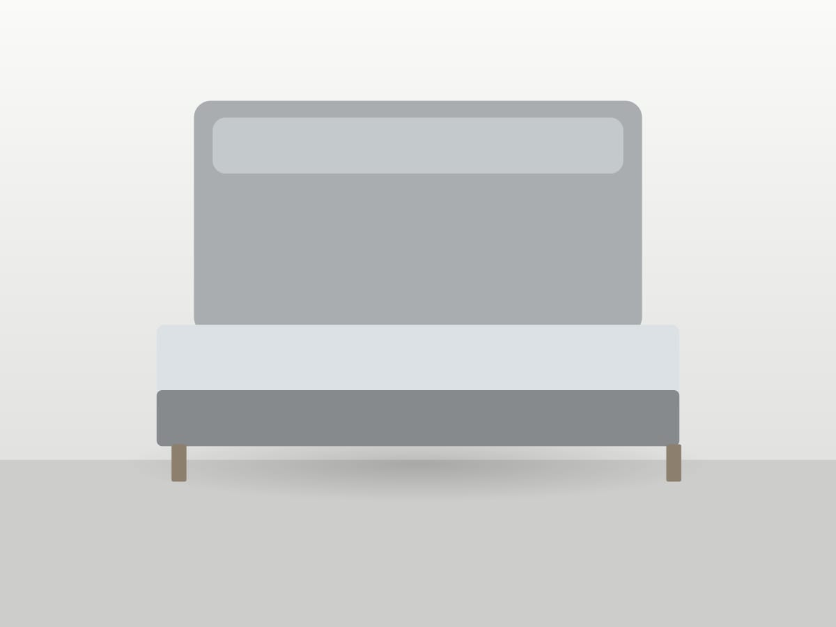 Delwyn Upholstered Bed in Fog, studio view 2